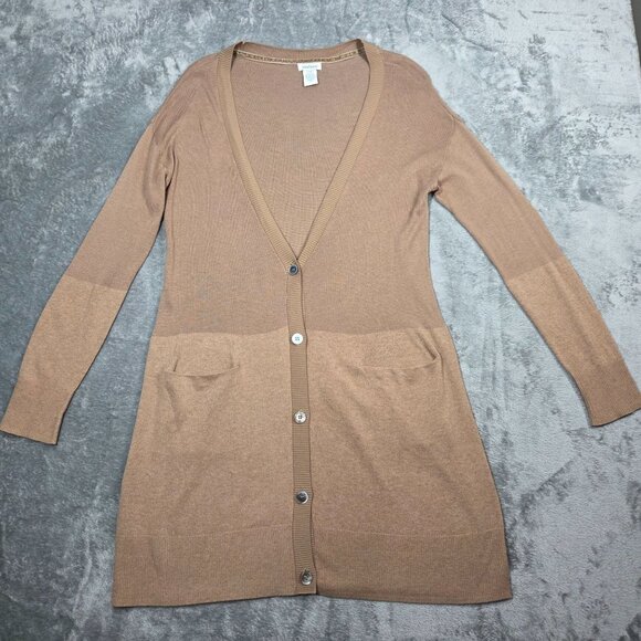 Sundance Cardigan Womens Medium Petite Tan Wool Blend Two Tone Preppy Sweater - Picture 1 of 6